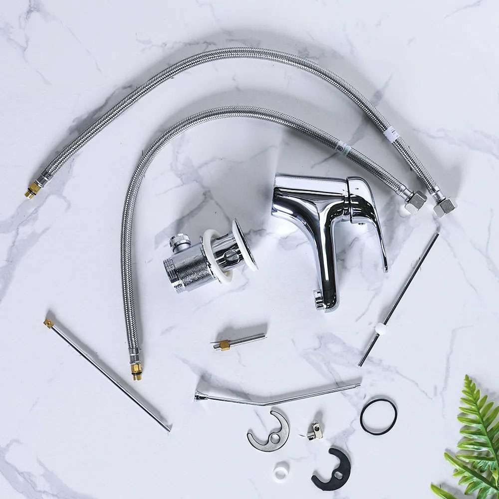 Milano Queen Basin Mixer Tap with Pop up Waste & Flexible Pipe 3