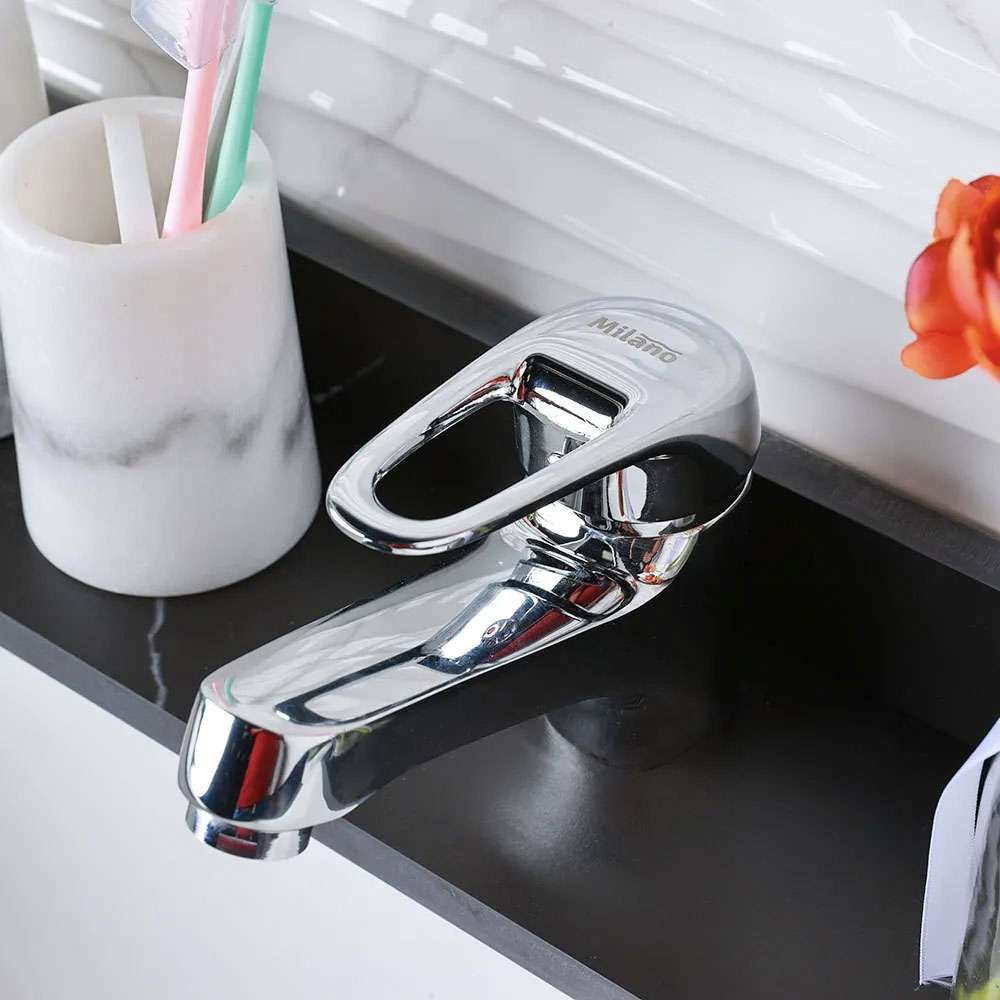 Milano Tarki Basin Mixer Tap with Pop up Waste & Flexible Pipe 2