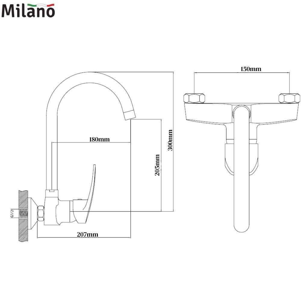 Milano Hira 140100300358 Wall Mounted Single Lever Kitchen Sink Mixer 1