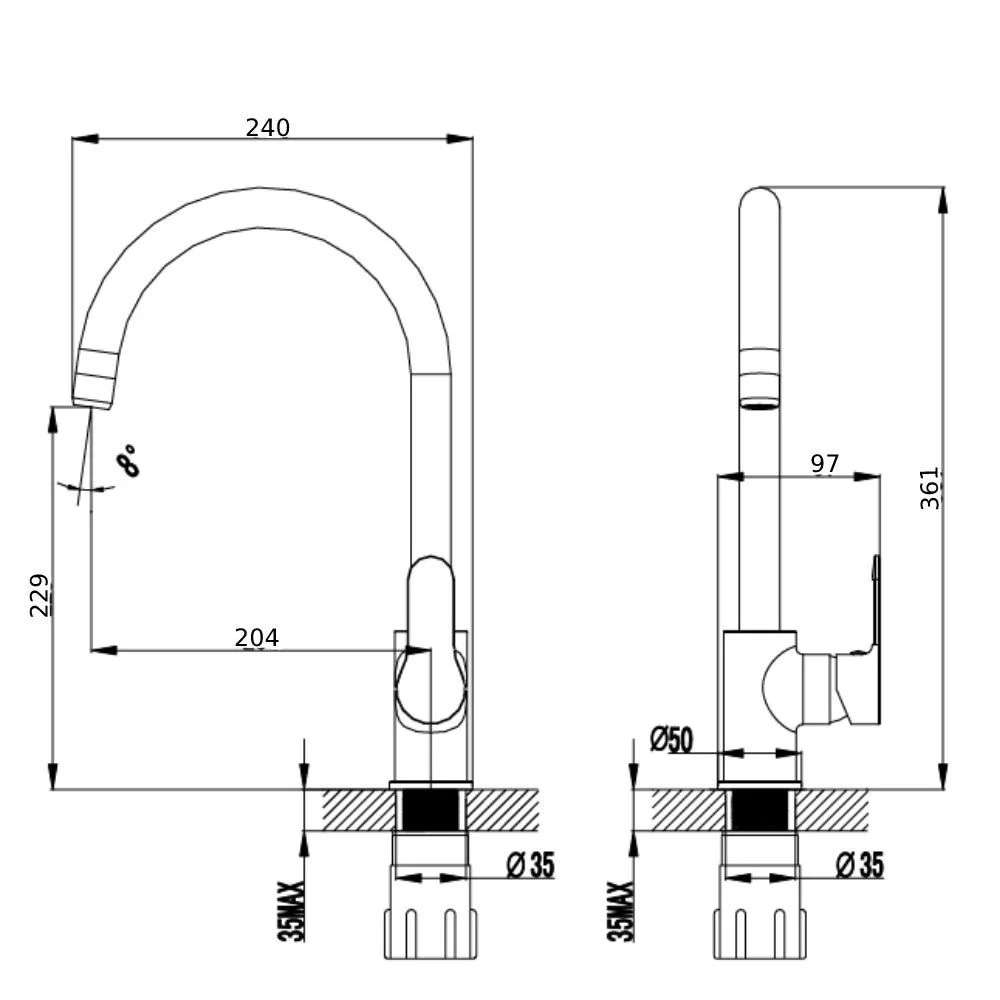 Milano 140100300349 Single Lever Kitchen Sink Mixer 1