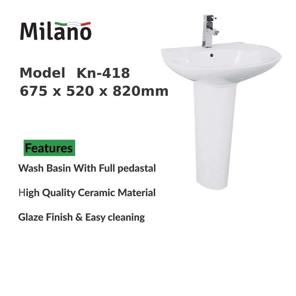 Milano American KN-418 140500200002 Wash Basin with Pedestal - White 1