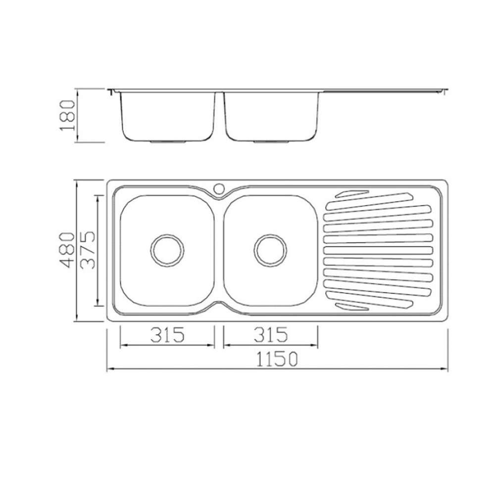 Milano BL-839 140700100063 1140 x 480 x 180mm Stainless Steel Inset Kitchen Sink 1