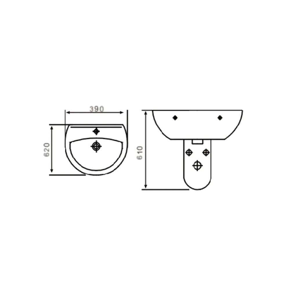 Milano Wall Hung Wash Basin Model Ez-3636 White with Push Plate Chrome 1