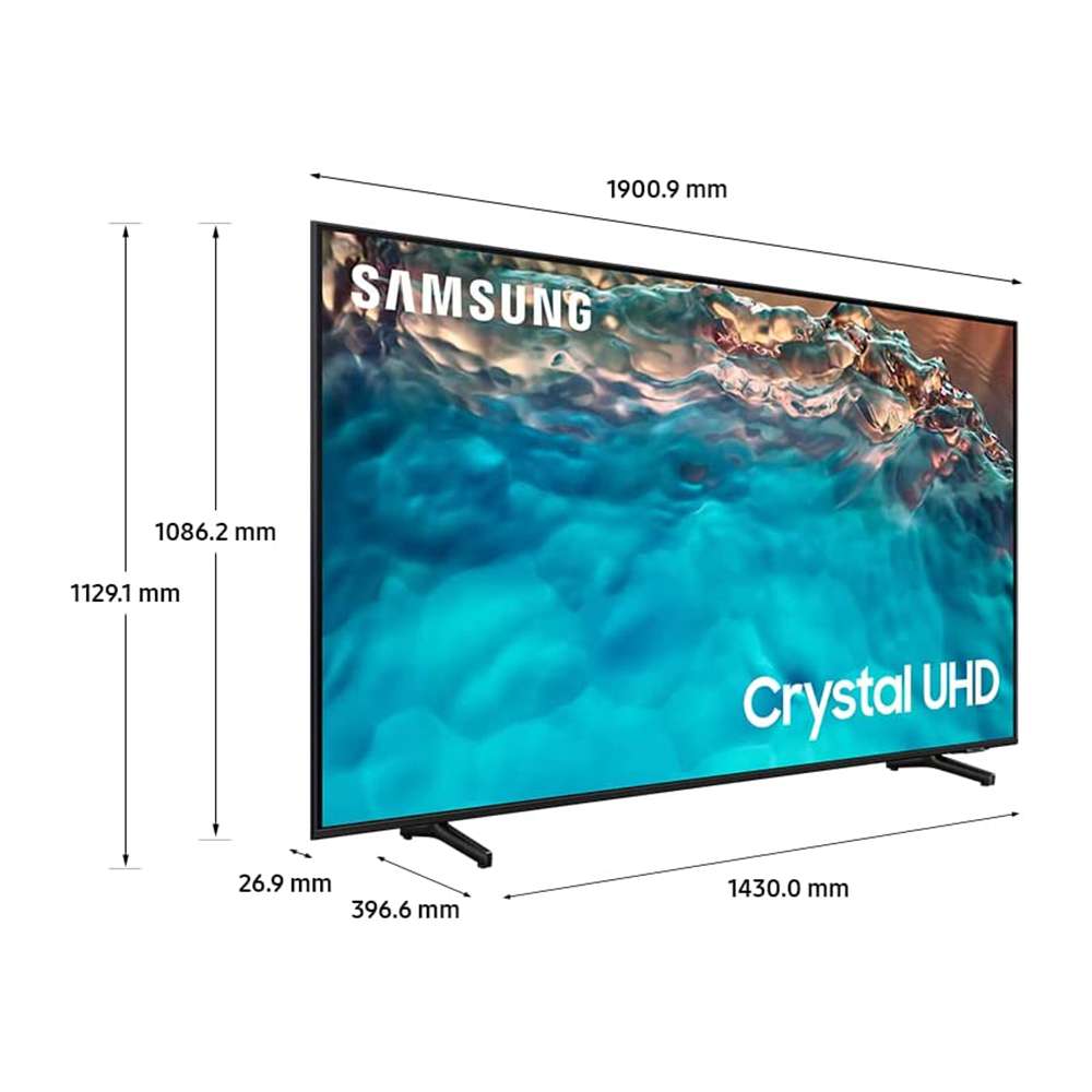 Samsung 85" Crystal 4K UHD SmartTV BU8000 Dynamic Crystal Color AirSlim Crystal Processor 4K SmartHub Motion Xcelerator Auto Low Latency Mode (ALLM) Refresh Rate 50 Hz HDR10+ Support UA85BU8000UXZN 1