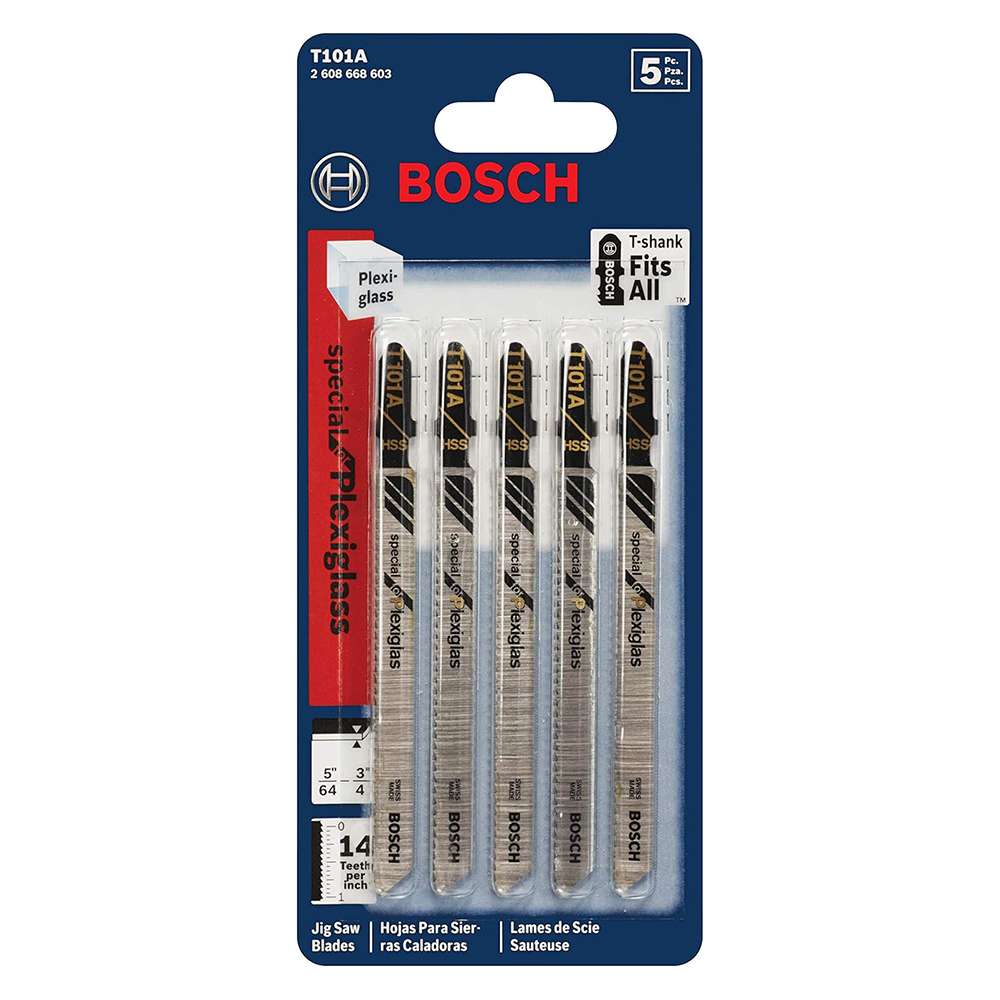 Bosch T101A 4" 14 TPI Special For Plexiglas T-Shank Jig Saw Blades - 5 Pcs/Set 1