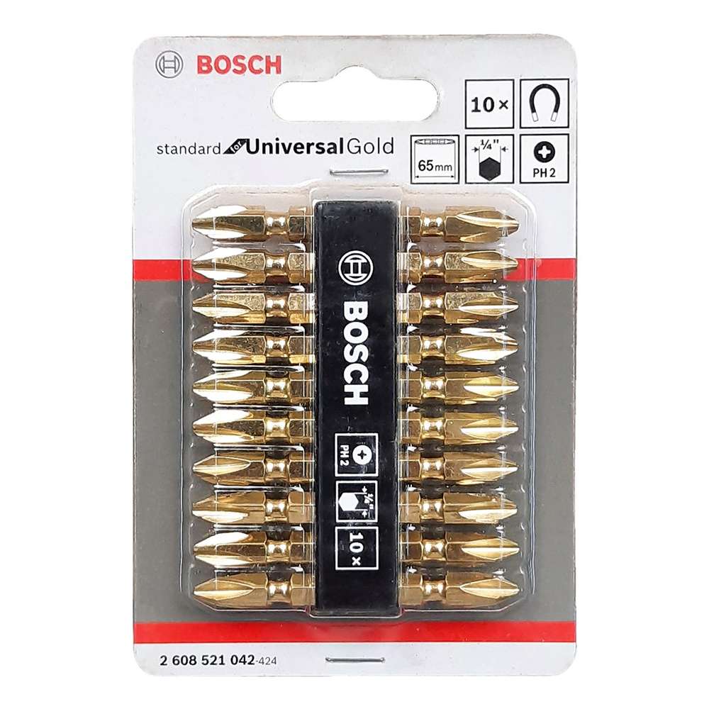 Bosch 2608521042 65mm Extra Hard Double-Ended Bit Set - 10 Pcs - Gold 2
