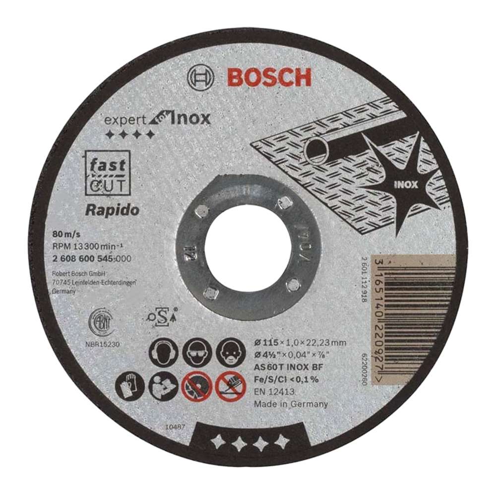 Bosch 2608600545 115 x 1 x 22.2mm Inox Rapido Cutting Disc 0