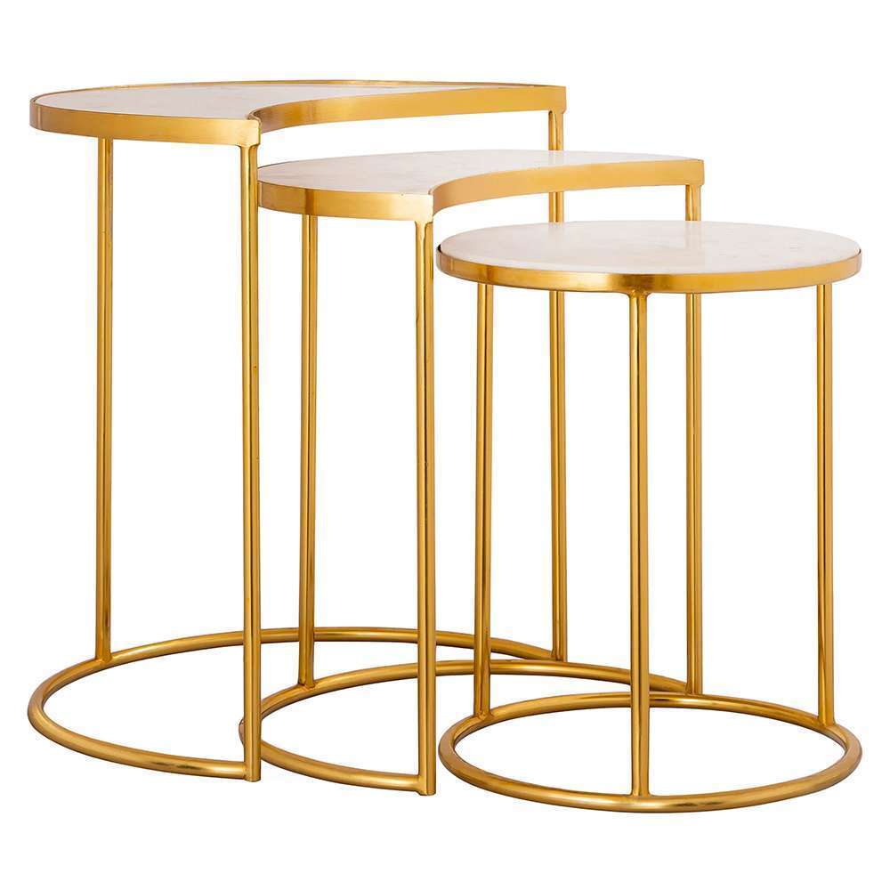 3 Pieces Nesting Tables with White Textured Marble Top 1