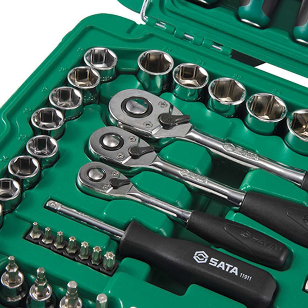 SATA 1/4" 3/8" & 1/2" Drive 6 Point Metric/SAE 6 Point Socket Wrench Set -124Pcs 5