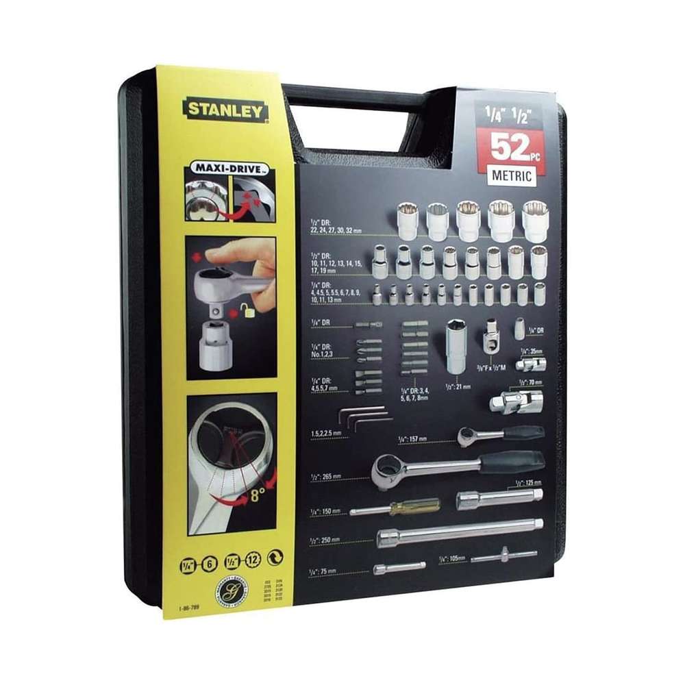 طقم رؤوس فك من 52 قطعة من Stanley بتصميم Maxi-DriveTM  و مقبض مقولب 1-86-789 1