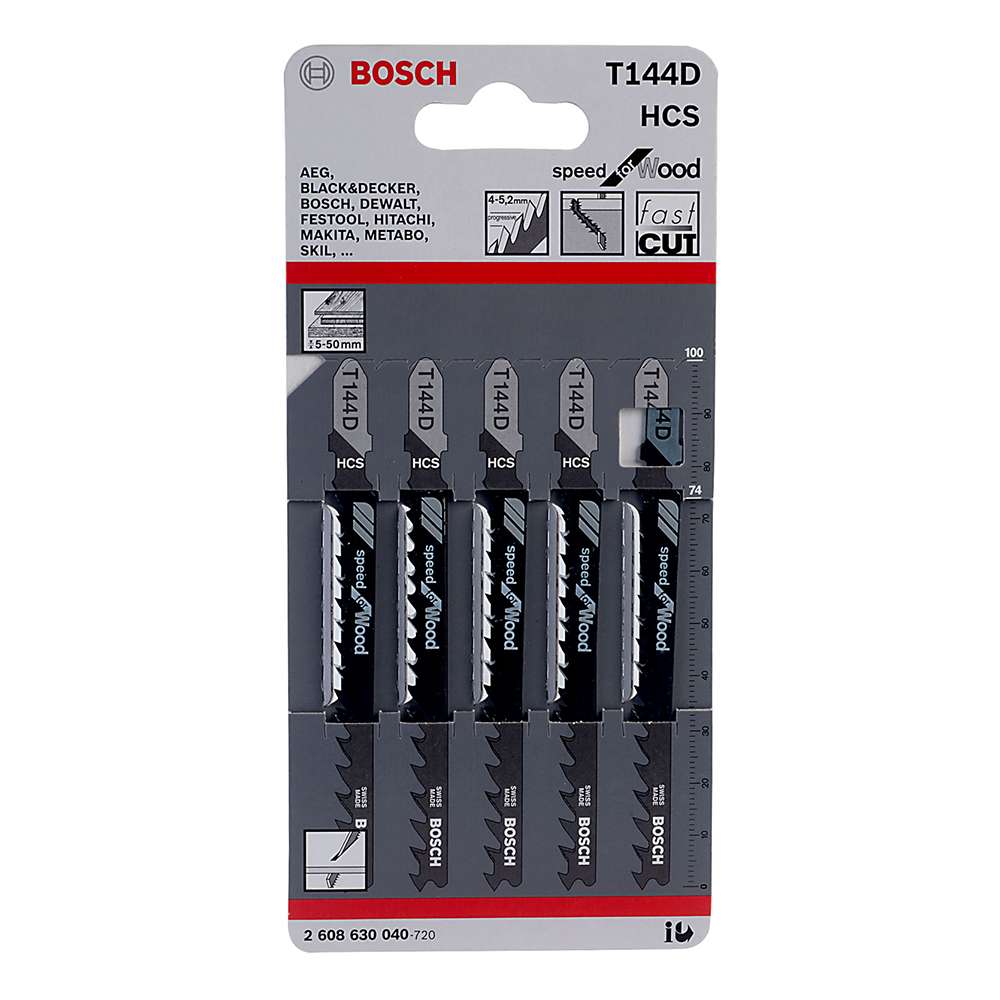 Bosch T-144D Wood Jigsaw Blade Set – 5 Pcs/Pack 1