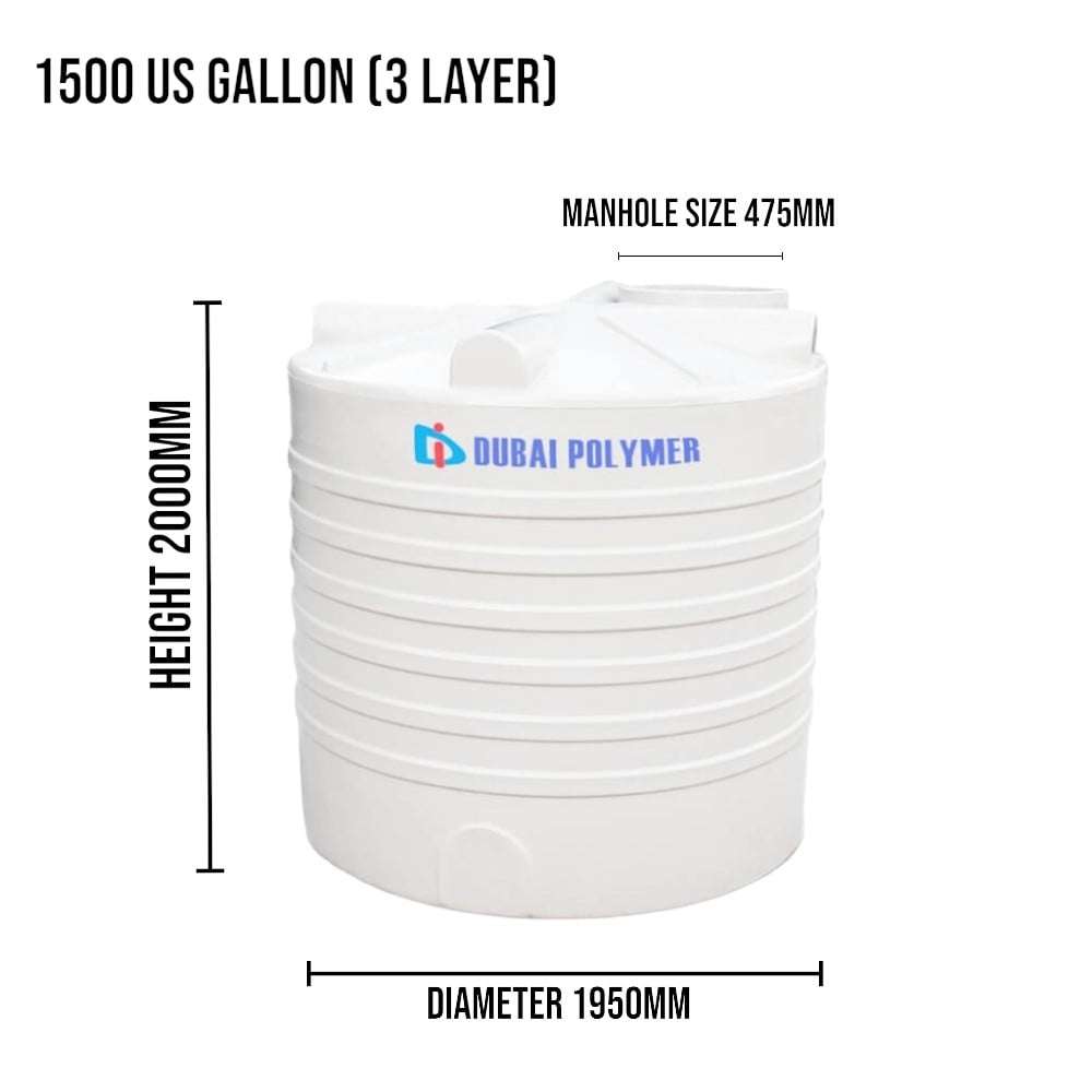 Dubai Polymer 1500 Gallon 3 Layer Vertical Water Tank 1