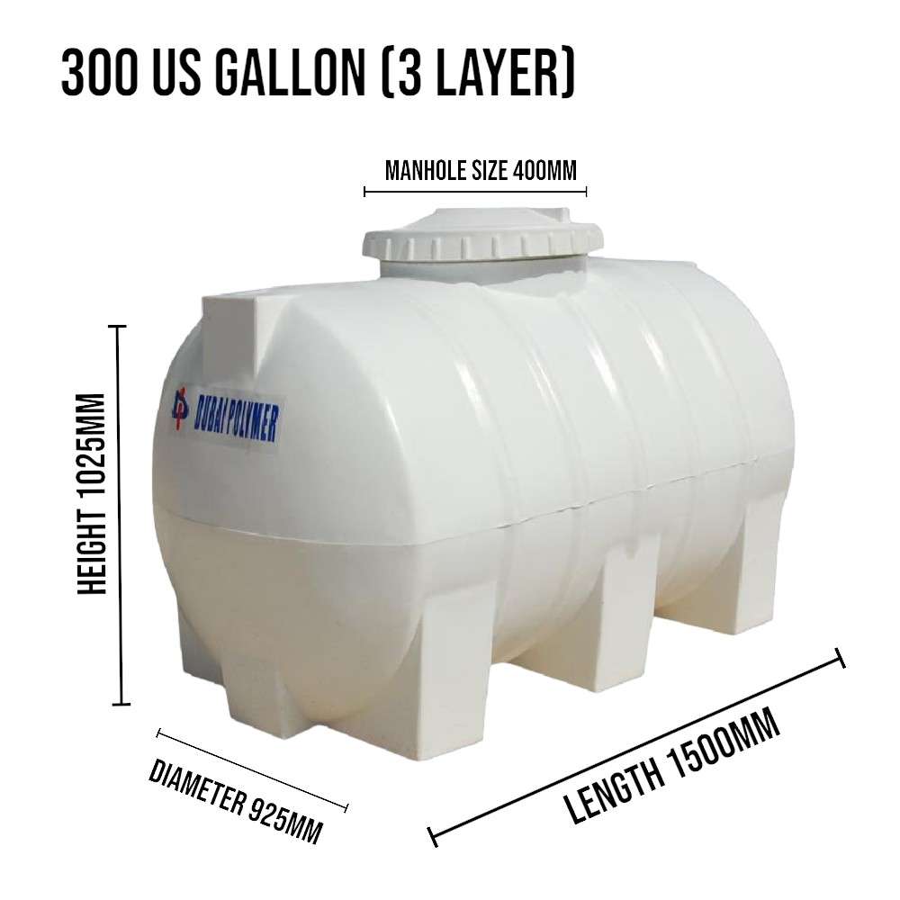 Dubai Polymer 300 Gallon 3 Layer Horizontal Water Tank 1
