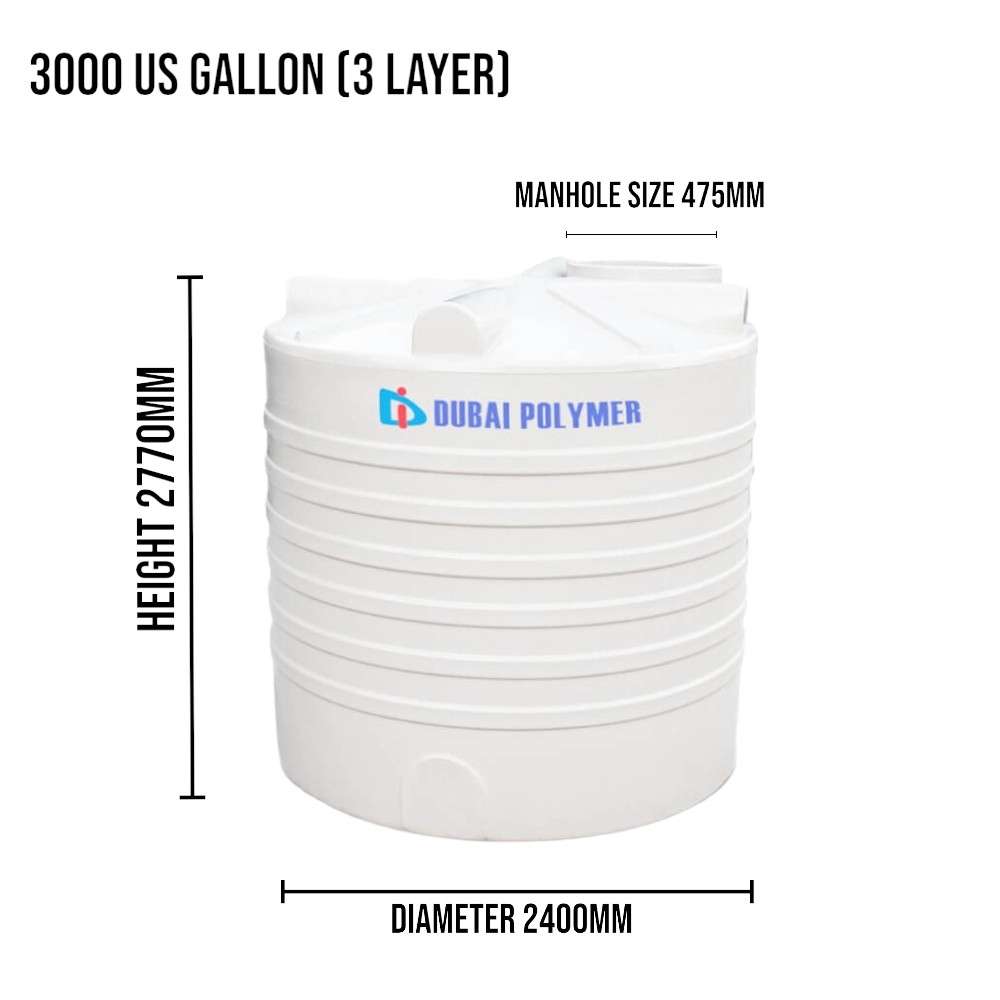Dubai Polymer 3000 Gallon 3 Layer Vertical Water Tank 1