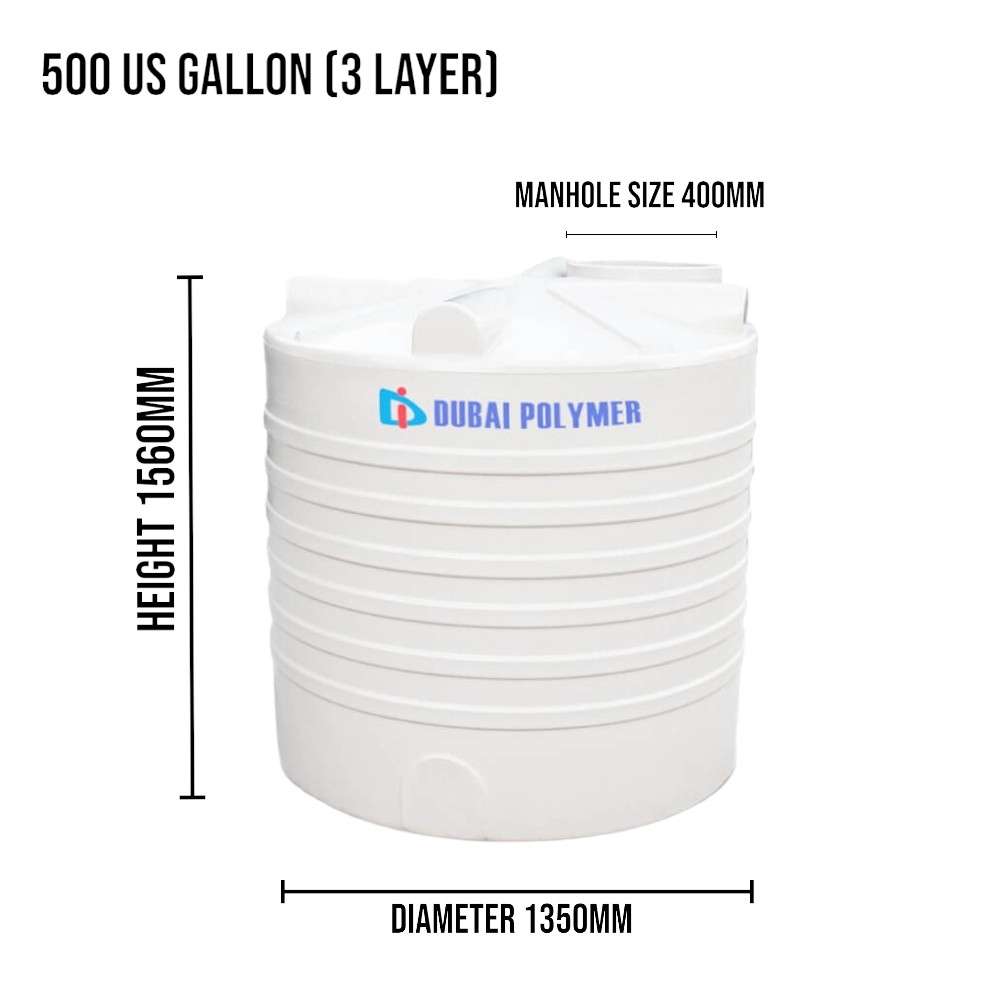 Dubai Polymer 500 Gallon 3 Layer Vertical Water Tank 1