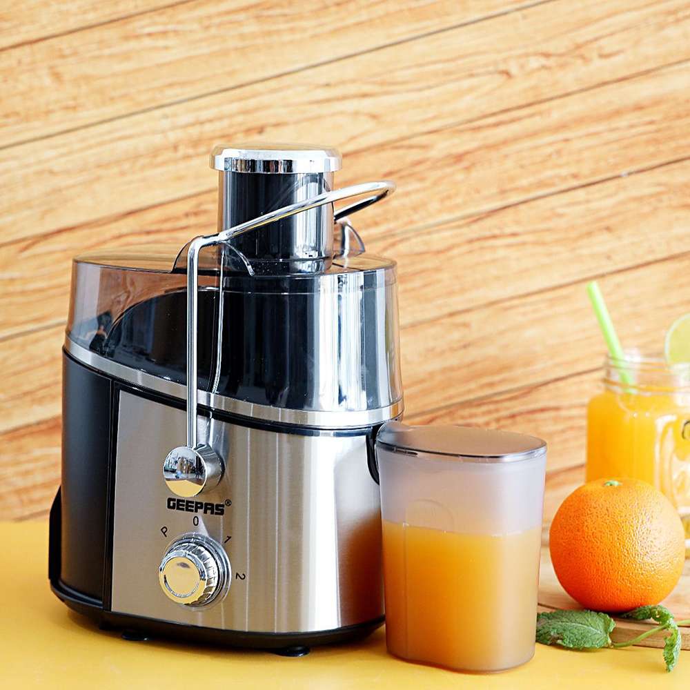 Geepas GJE6106 Juice Extractor 600W - Juicer Machine With Wide Mouth For Whole Fruits Vegetables | 2 Speed With Pulse Stainless Steel Body | 600ML 5