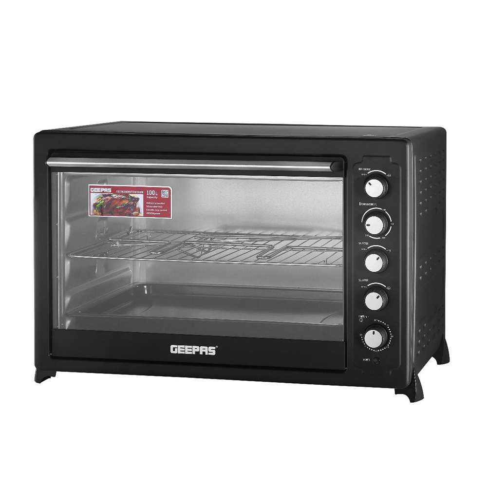 Geepas 100L Electric Oven - 2800W Electric Oven With Rotisserie And Convection Functions | Grill Function 60 Minute Timer & Inside Lamp | 5 Control Knobs | 2