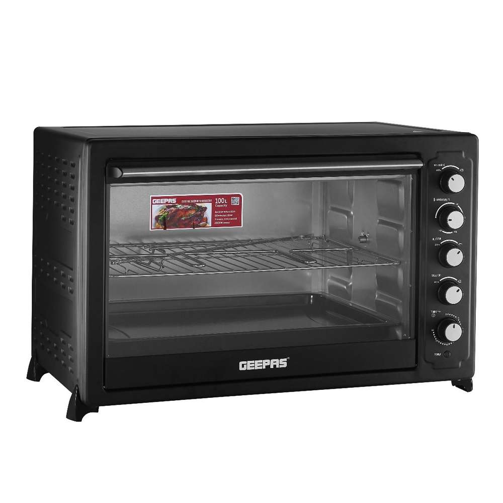 فرن كهربائي سعة (100L) من (Geepas) استطاعة (W2800) بوظائف المشواة والتوزيع الحراري و مؤقت (60) دقيقة ومصباح داخلي مع مقابض للتحكم 1