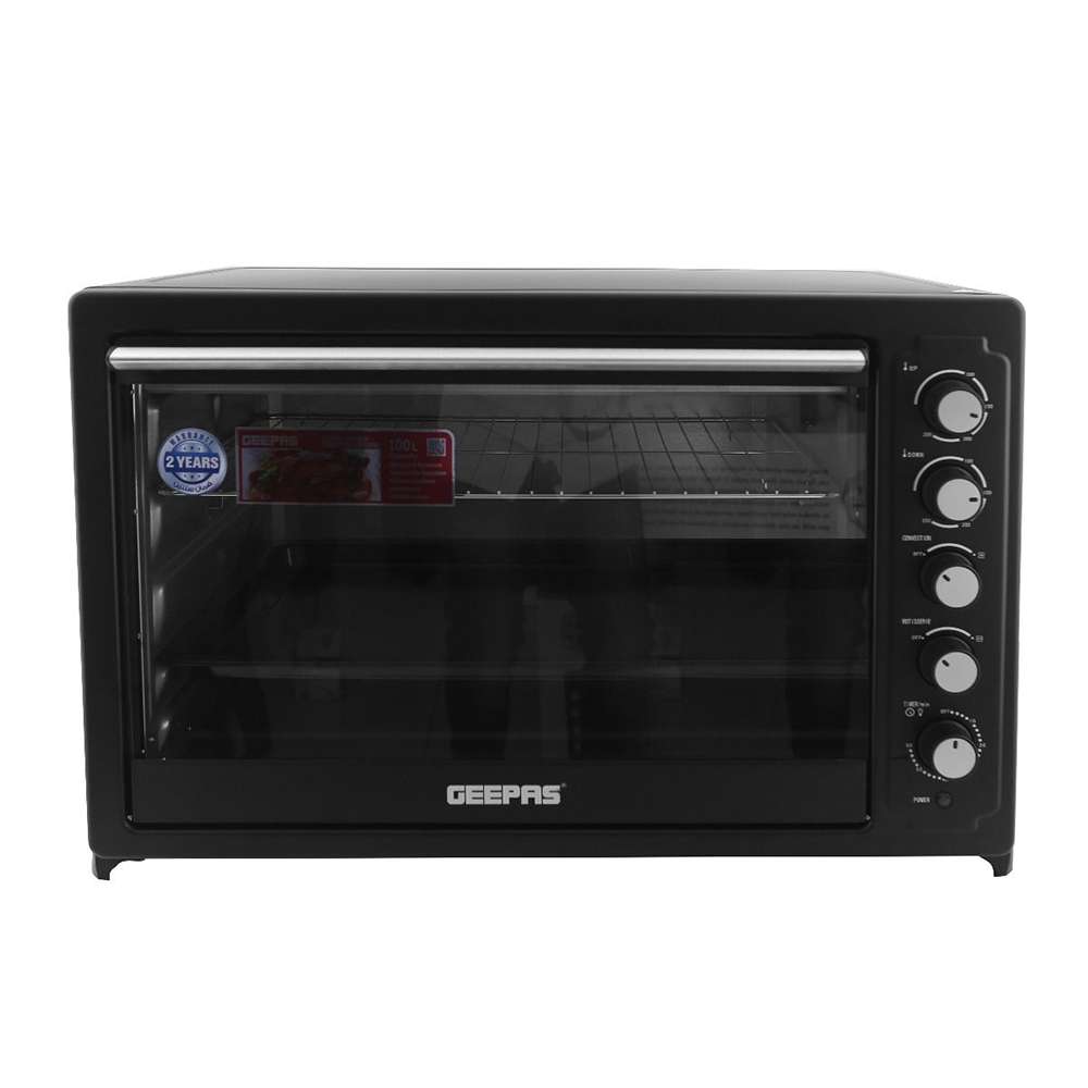 Geepas 100L Electric Oven - 2800W Electric Oven With Rotisserie And Convection Functions | Grill Function 60 Minute Timer & Inside Lamp | 5 Control Knobs | 4