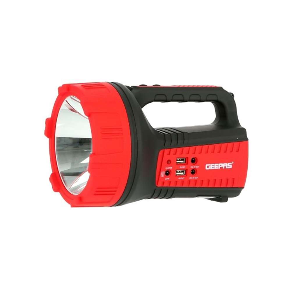 Geepas Rechargeable LED Emergency Searchlight - Handheld Portable Spotlight - Camping Torch - 16 Hours Working (Low Light) With Portable Handle - Outdoor LED Flashlight For Emergency Hiking Power Cuts 1