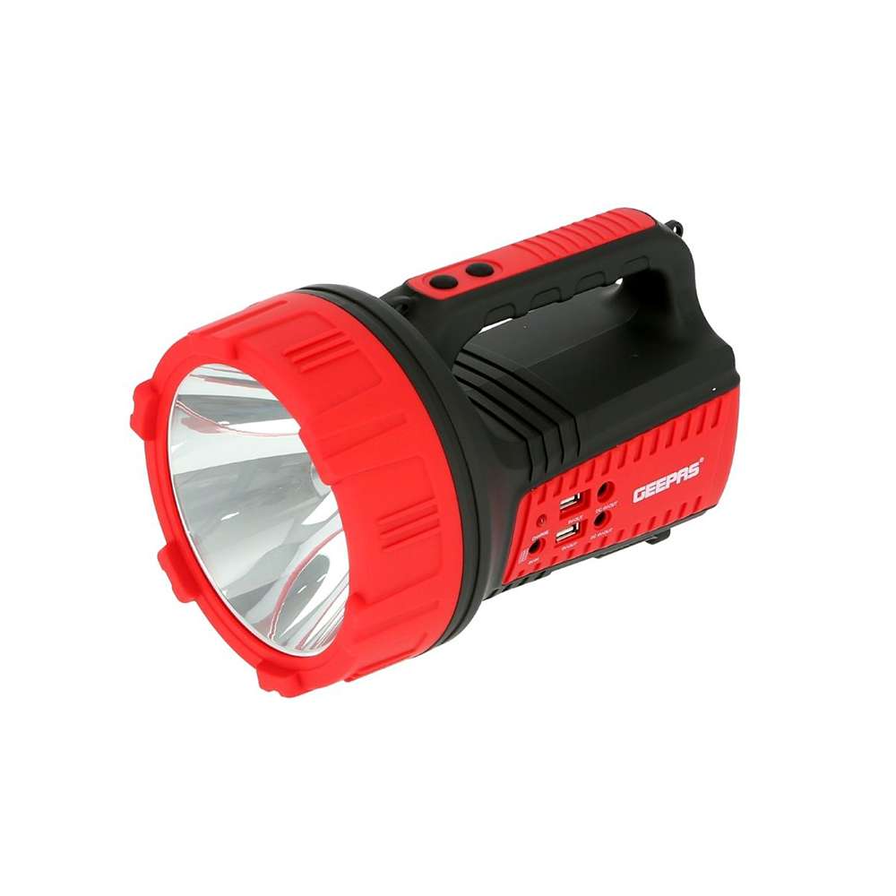 Geepas Rechargeable LED Emergency Searchlight - Handheld Portable Spotlight - Camping Torch - 16 Hours Working (Low Light) With Portable Handle - Outdoor LED Flashlight For Emergency Hiking Power Cuts 0