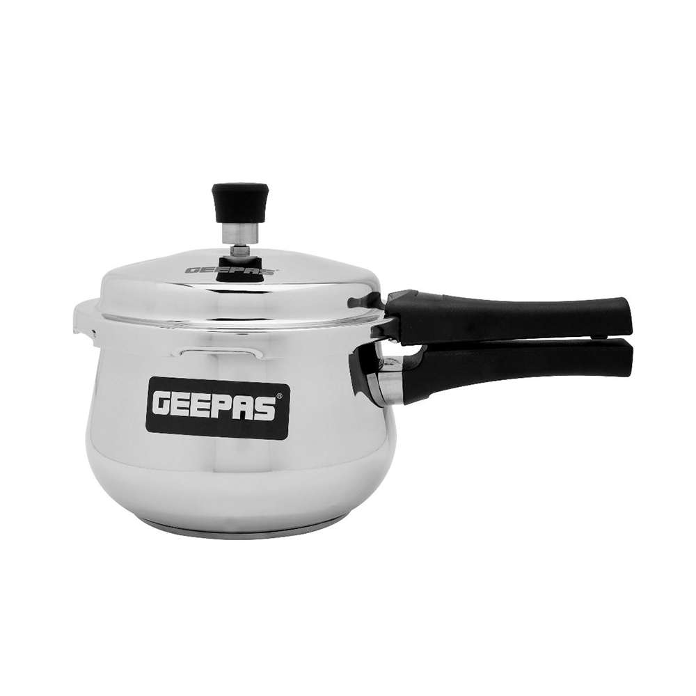 Geepas 3L stainless Steel Pressure Cooker - Cool Touch Handle & Safety Valves with Rubber Gasket | Perfect for Boiling Steam Braise Stew & Roast 0