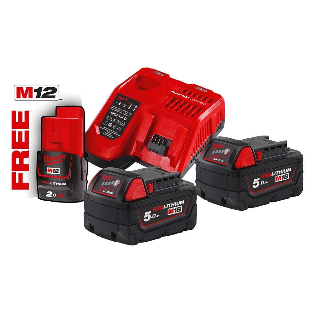 Milwaukee M18NRG-502 18V 5Ah X 2 Battery and Charger Kit 6