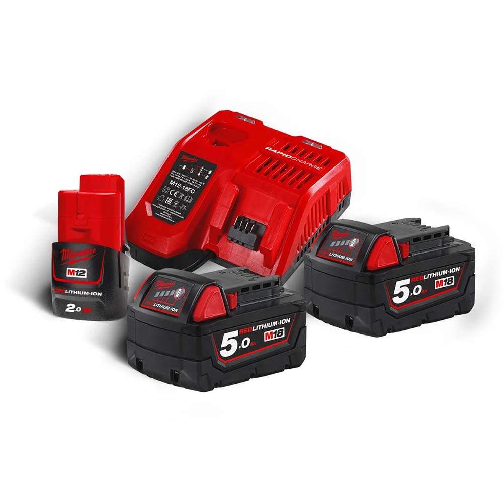Milwaukee M18NRG-502 18V 5Ah X 2 Battery and Charger Kit 7
