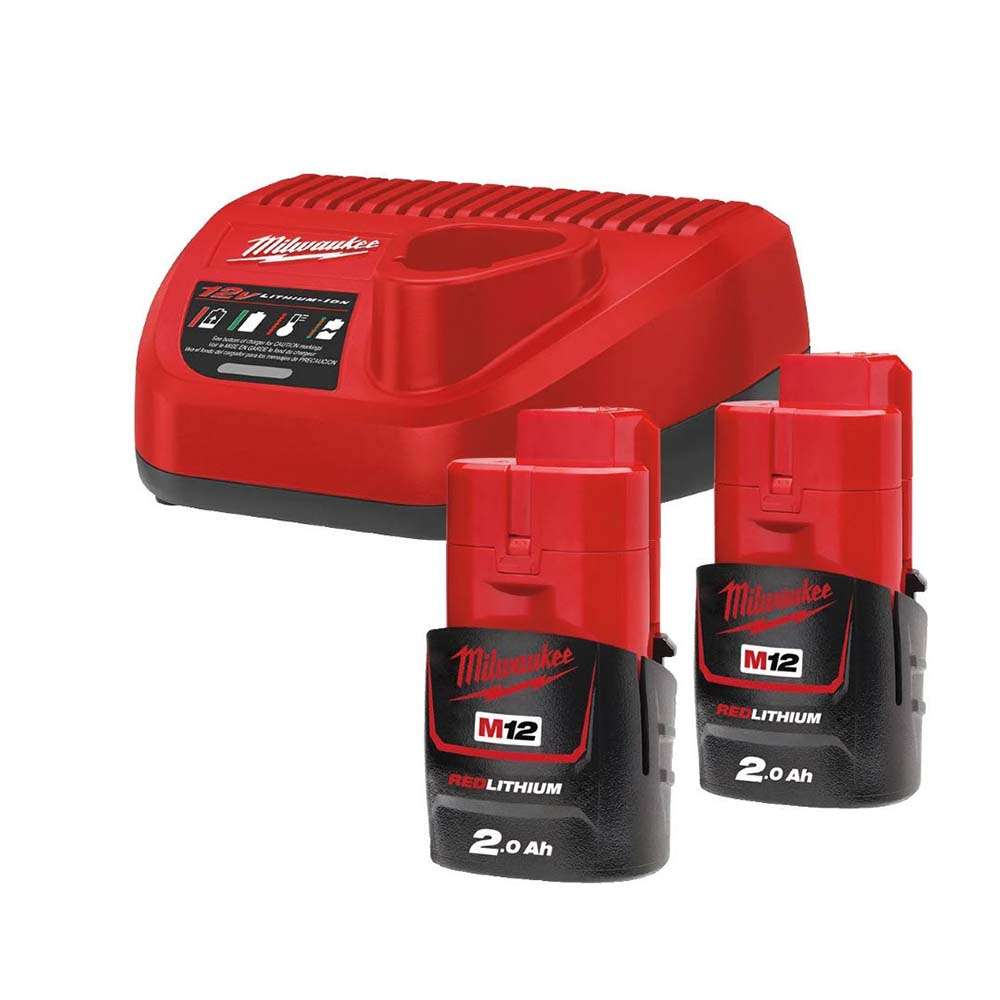 Milwaukee M12NRG-202 12V 2Ah X 2 Battery and Charger Kit 1