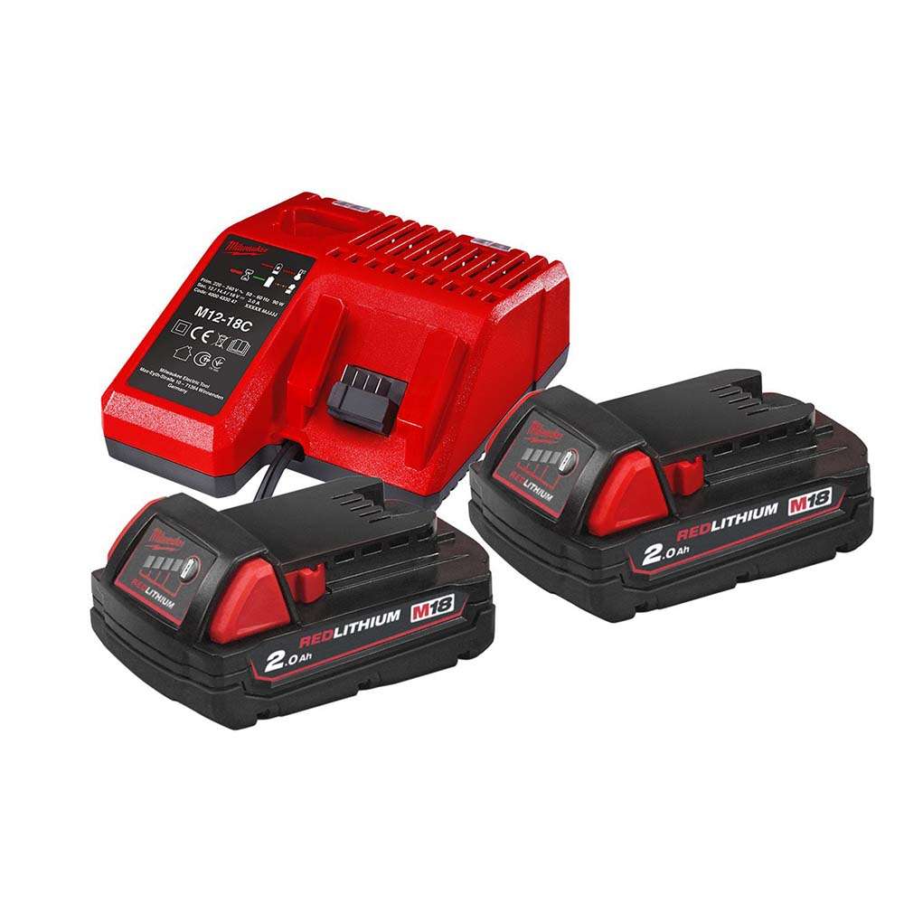 Milwaukee M18NRG-202 18V 2Ah X 2 Battery and Charger Kit 1