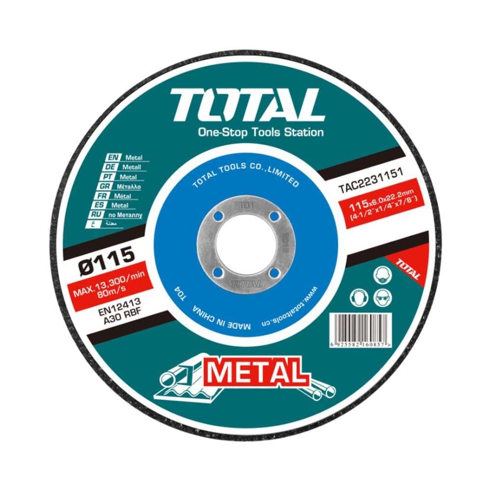 Total TAC2231151 115MM X 6MM X 22.2MM Depressed Centre Metal Grinding Disc 1