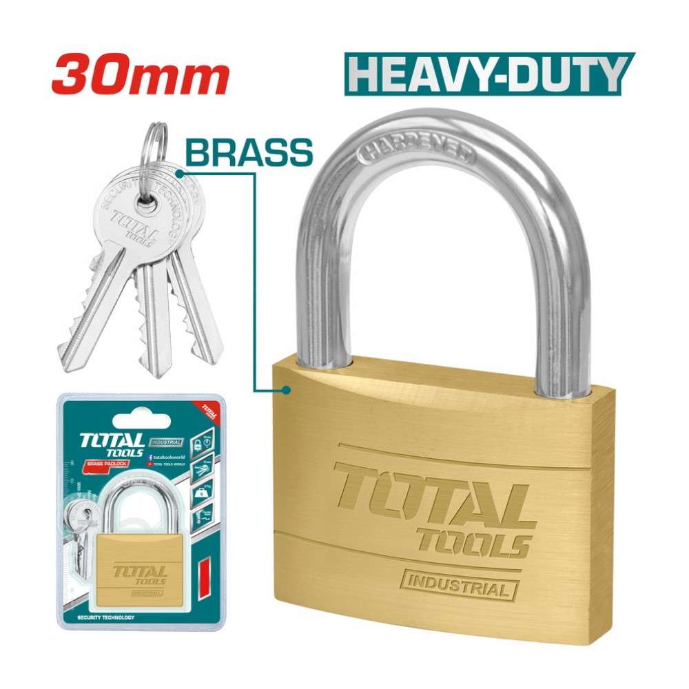 Total TLK32302 30MM Heavy Duty Brass Padlock 2