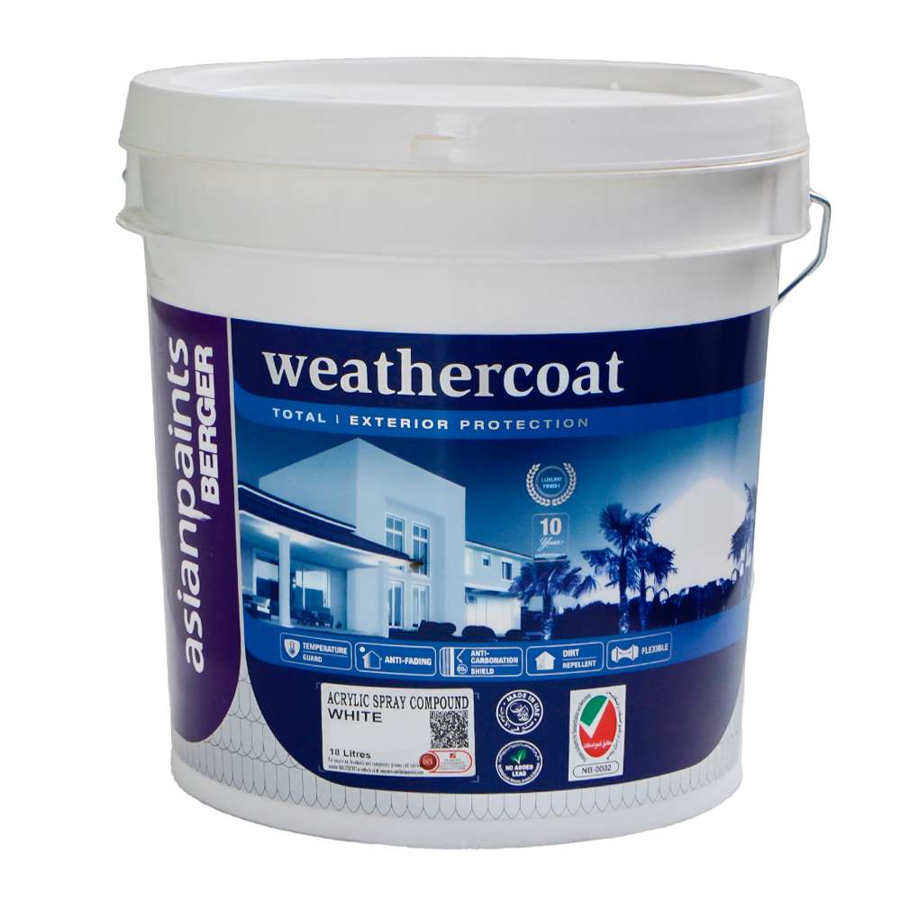 Asian Paints Berger Weather Coat Acrylic Spray Compound 3.6L White 0