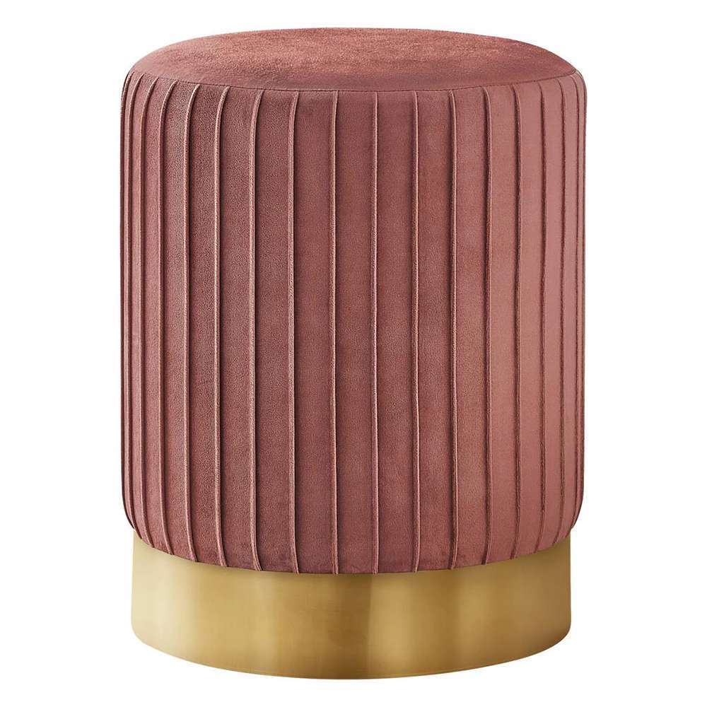 Dark Pink Velvet Ottoman Stool with Gold Metal Base 0