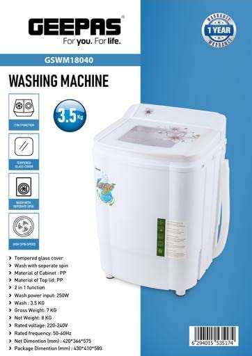 Geepas 3.5Kg Washing Machine 2-In-1 Function Tempered Glass Cover with Pulsator & Magic Filter 5