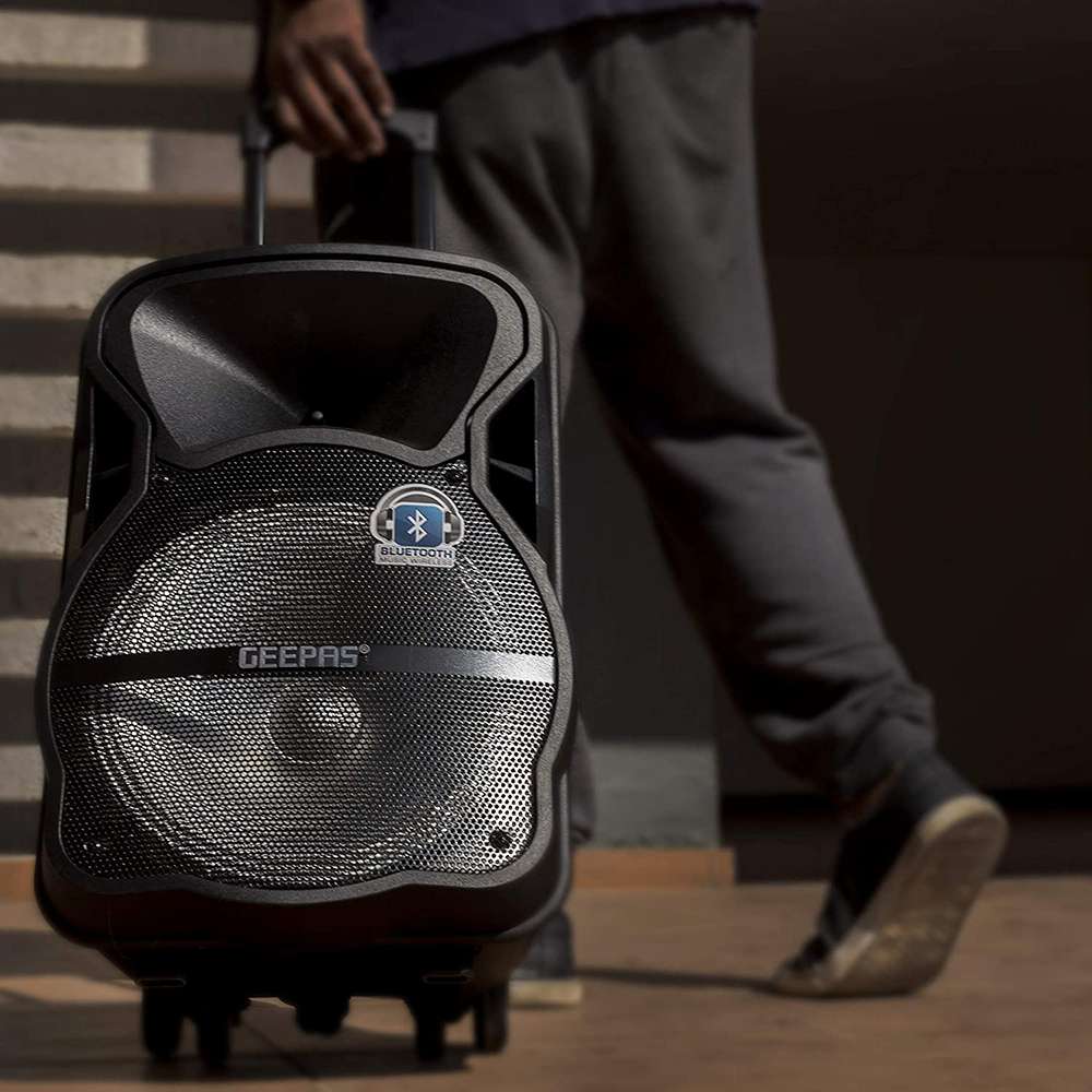 Geepas Trolley Bluetooth Speaker - Wireless Microphones 1800mAh Rechargeable Battery 4