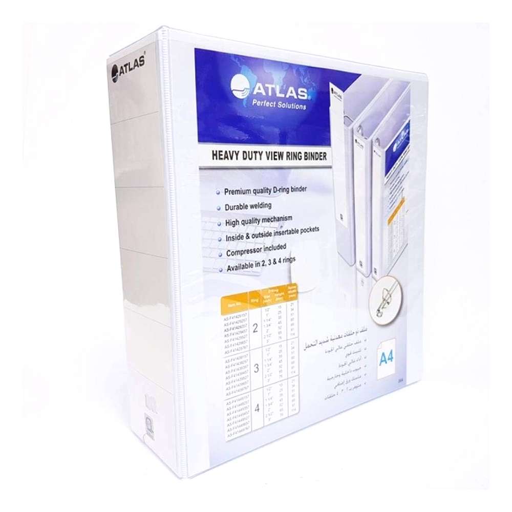 Atlas PVC 2-Ring Binder, A4 76mm (3") with Pocket, White 0