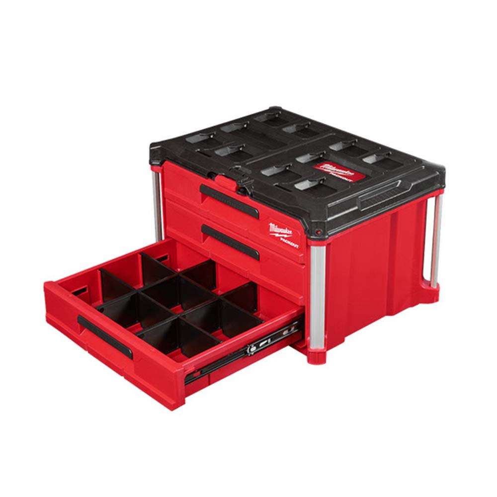 Milwaukee 22" Packout Tool Box with Metal Reinforced Corners, 3 Drawers, Black 2