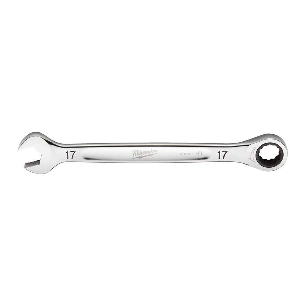 Milwaukee MaxBite Ratcheting Combination Wrench, 17mm, Chrome-Plated Spanner for Fastening 0