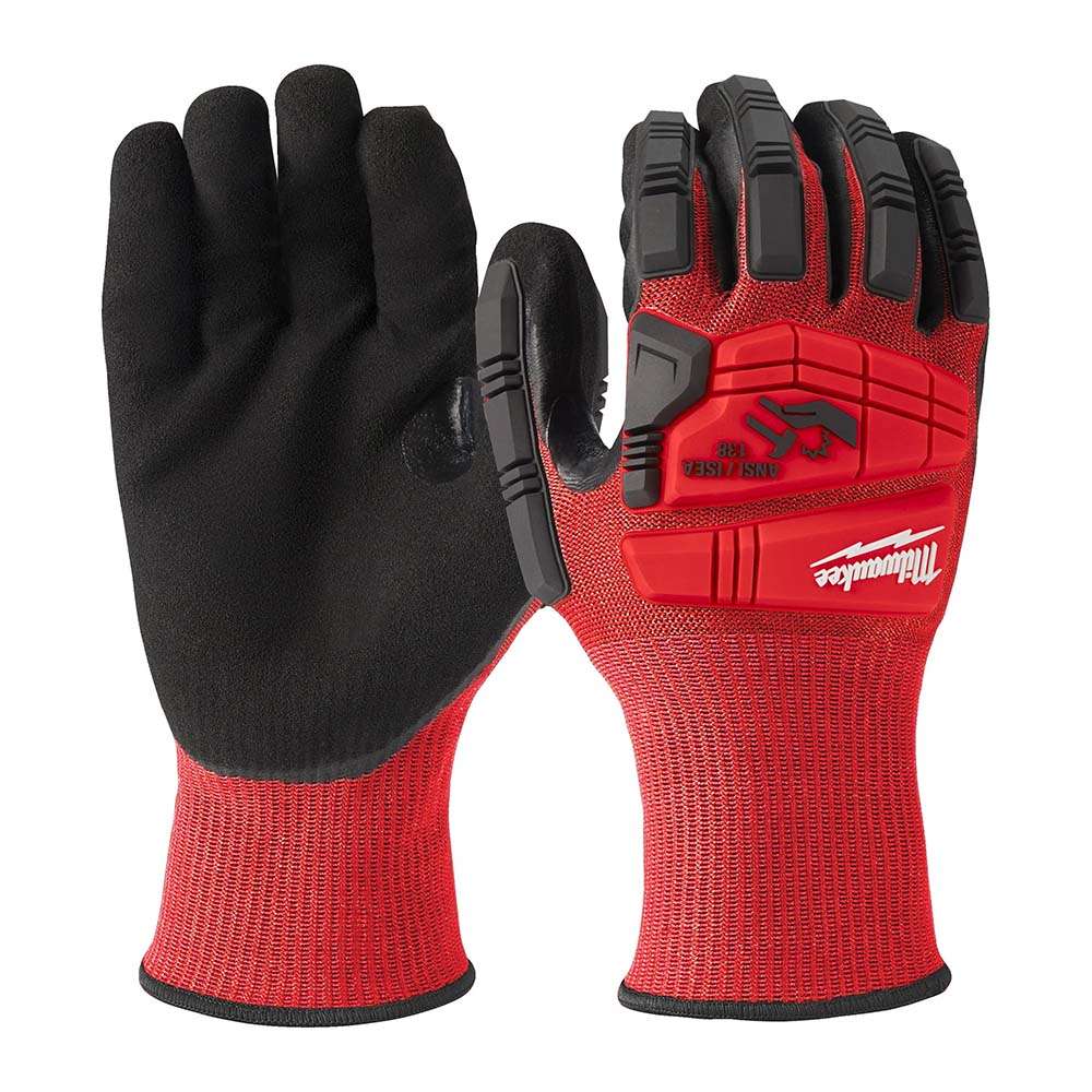 Milwaukee 4932478128 Cut Resistance Impact Dipped Gloves, Cut Level 3, L, Black/Red 0