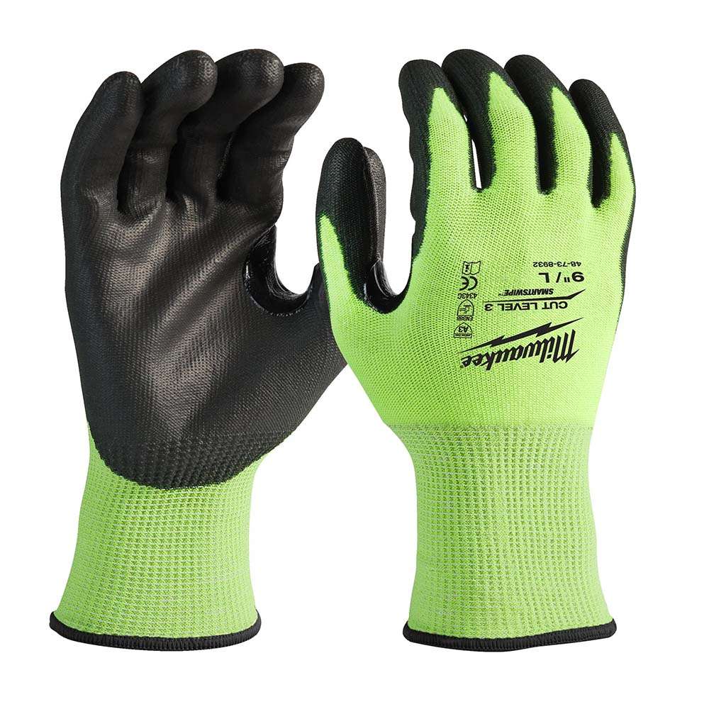 Milwaukee High-Vis Cut Level C Gloves, Large, Cut-Resistant Gloves for Site Work - Green 0