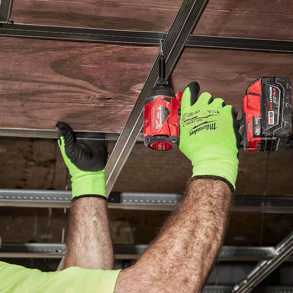 Milwaukee High-Vis Cut Level C Gloves, Large, Cut-Resistant Gloves for Site Work - Green 2