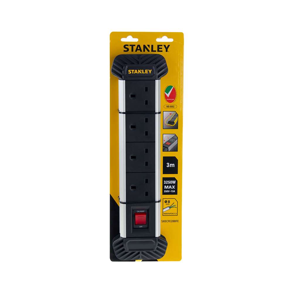 Stanley 3m 4 Socket Power Bar PVC Cable 1