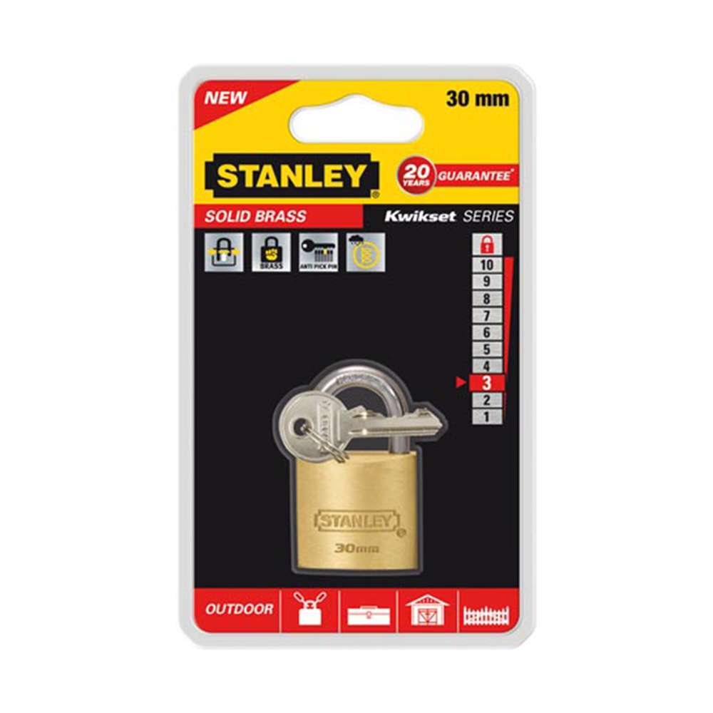 Stanley Padlock Brass 30mm Std Shackle 3