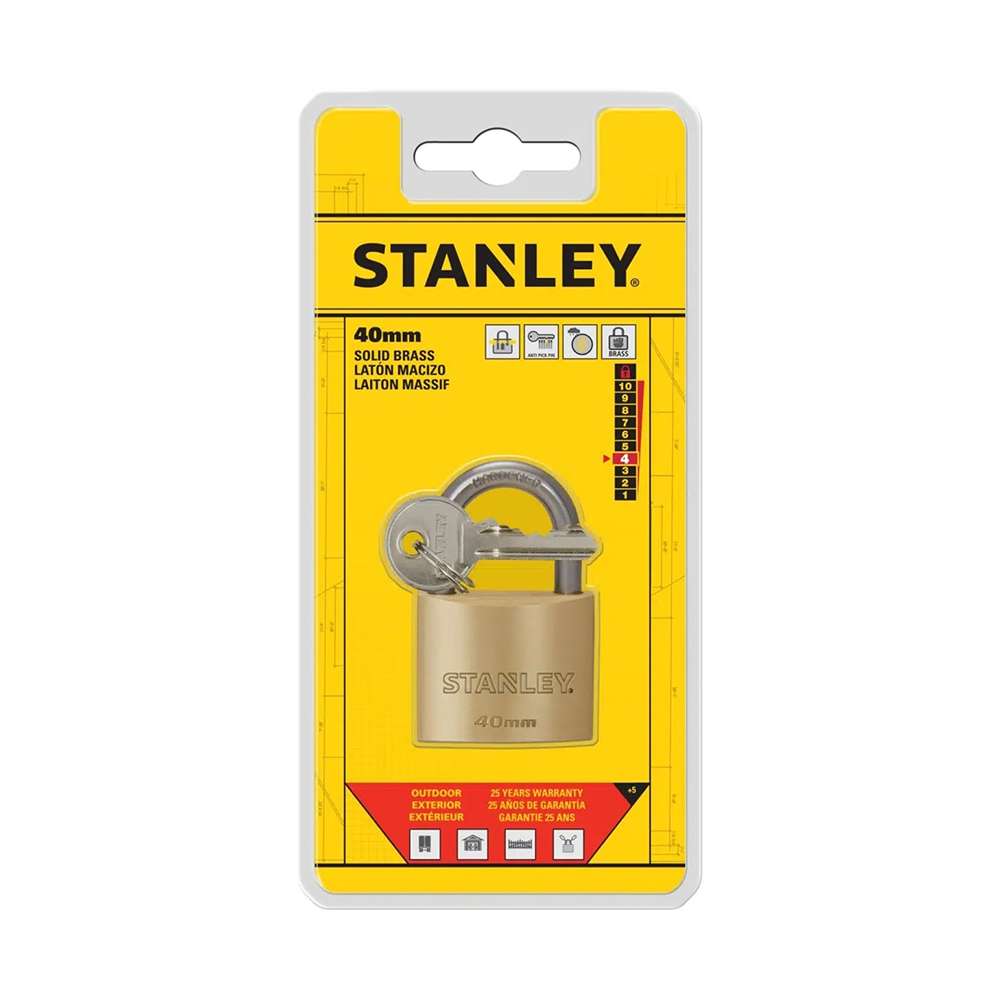 Stanley Padlock Brass 40mm Std Shackle 3