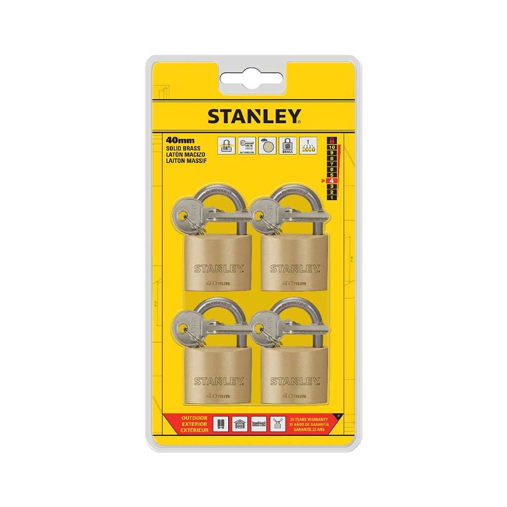 قفل نحاسي قياس (40mm) من (Stanley) مكون من أربع قطع 4