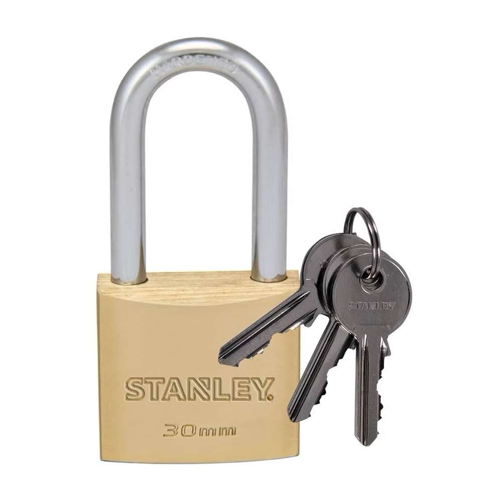 Stanley Padlock Brass 30mm Long Shackle 0