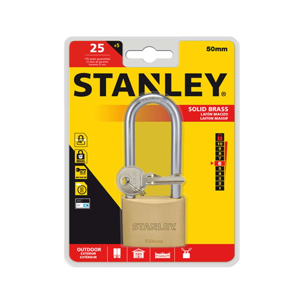 Stanley Padlock Brass 50mm Long Shackle 2