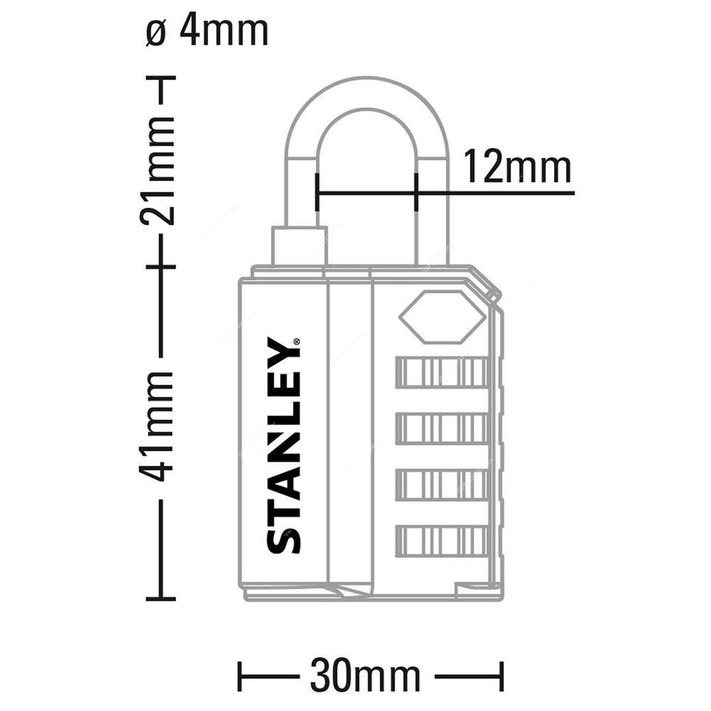 Stanley Padlock Zinc 30mm 4-Digit Combination TSA Black 2