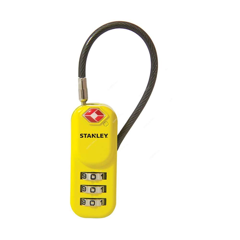 Stanley Padlock Zinc 20mm 3-Digit Combination Wire TSA Yellow 0